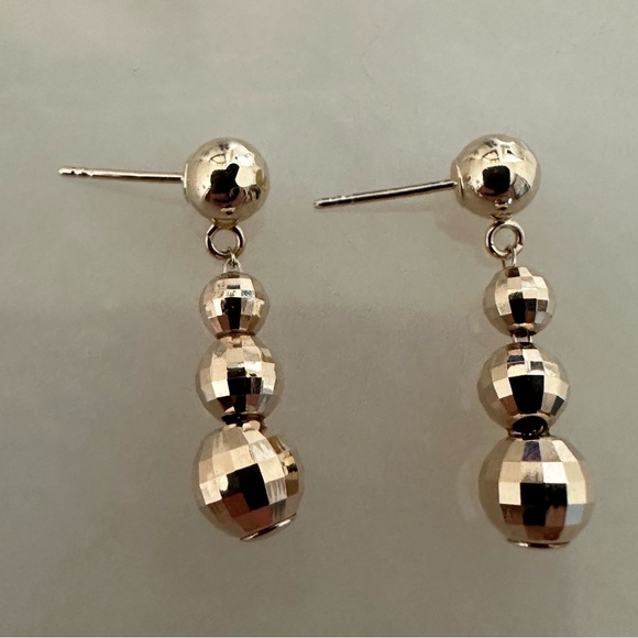 14k Solid Gold Dangle Disco Ball Earrings - Picture 12 of 15